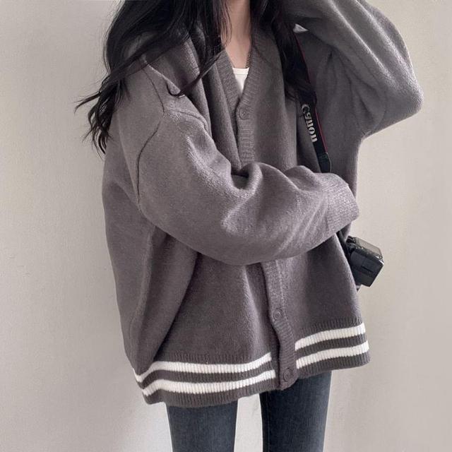 Drop-Shoulder Striped Oversized Cardigan Product Image