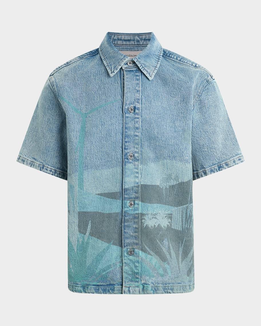 Men's Graphic Denim Button-Down Shirt Product Image