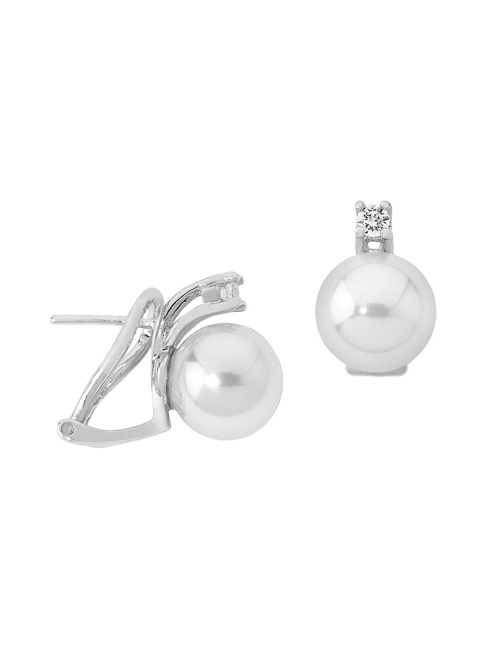 Womens Selene Rhodium-Plated Silver, Cubic Zirconia & Faux Pearl Earrings Product Image