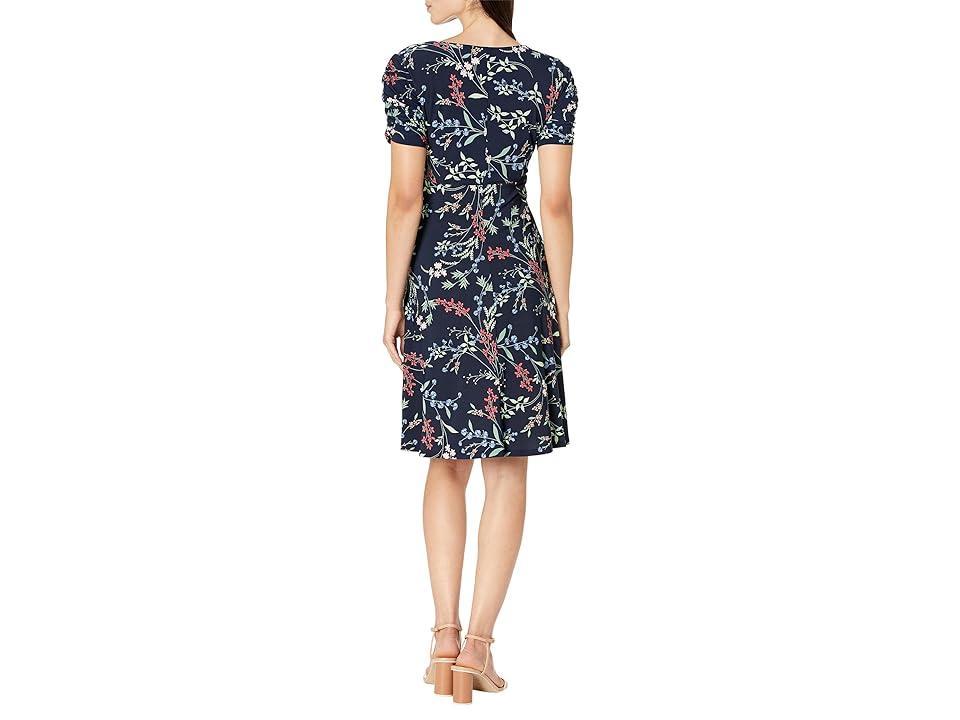 Tommy Hilfiger Floral Ruche Empire Waist Fit-and-Flare (Sky Captain Women's Dress Product Image