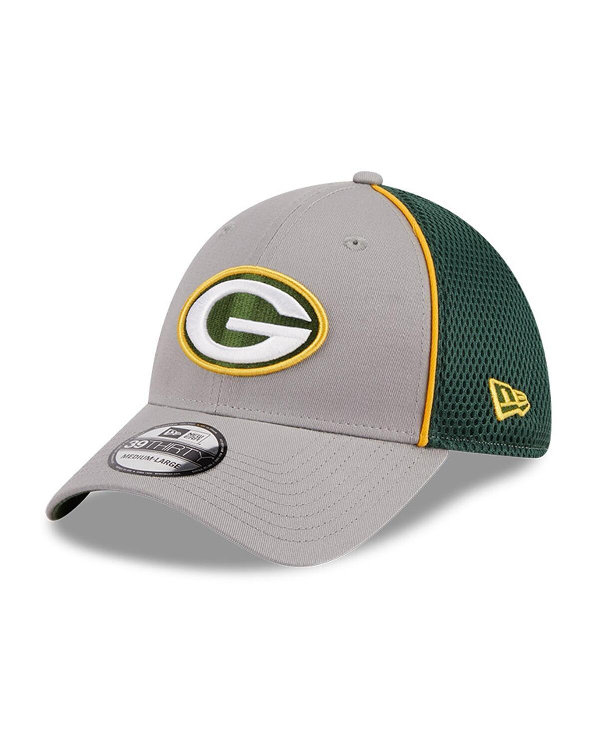 Mens New Era Gray Green Bay Packers Pipe 39THIRTY Flex Hat - Gray Product Image