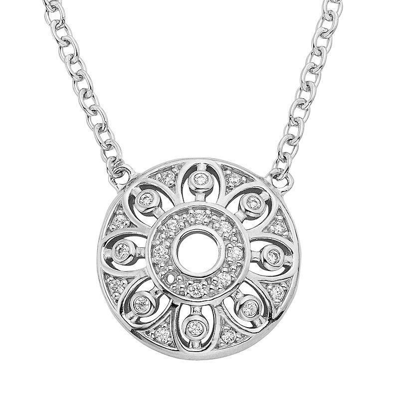 1/8 Carat T. W. Diamond Sterling Silver Flower Disc Necklace, Womens White Product Image