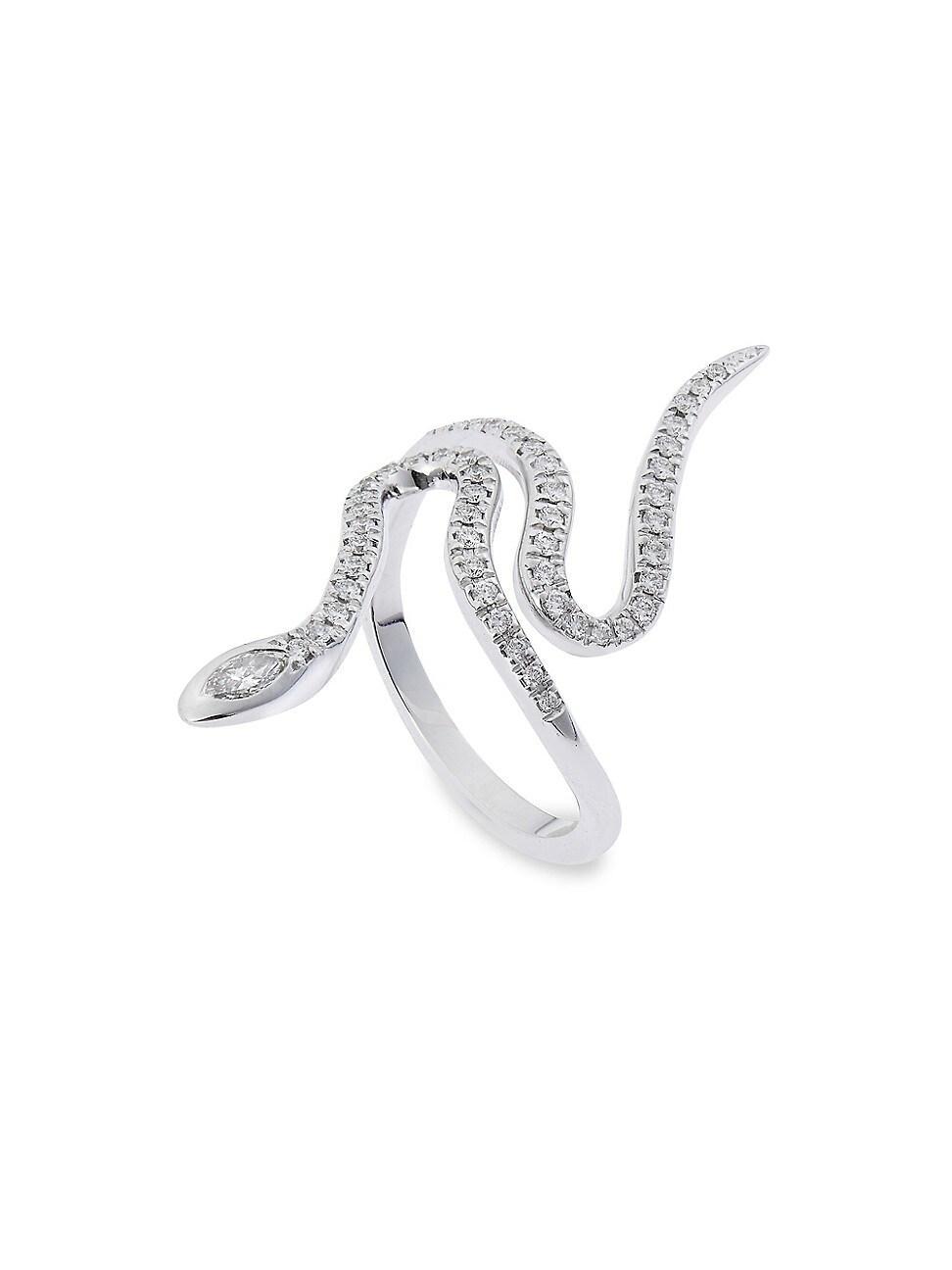 Womens Snake 18K White Gold & Diamond Curled Snake Ring Product Image