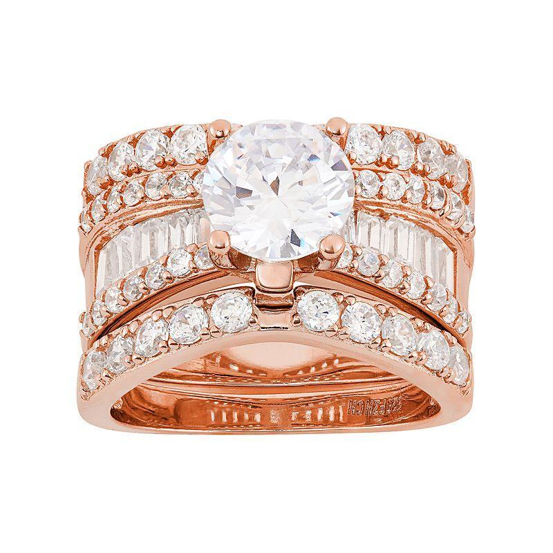 Designs by Gioelli Sterling Silver Cubic Zirconia Engagement Ring Set, Womens 14k Rose Gold Plated Product Image