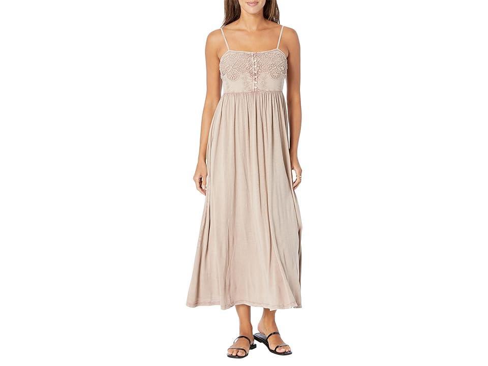 Lucky Brand Lace Button Front Midi Dress (Fawn) Women's Clothing Product Image