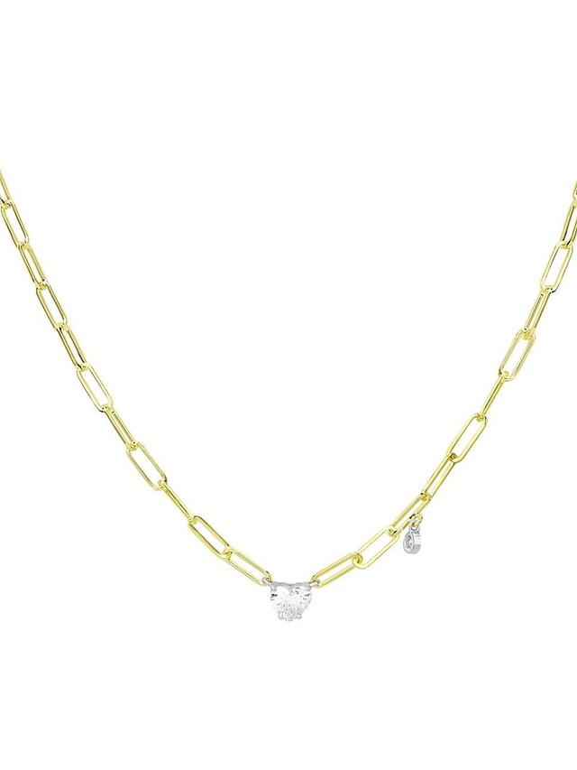 Womens 14K Yellow Gold & Diamond Paper Clip Necklace Product Image