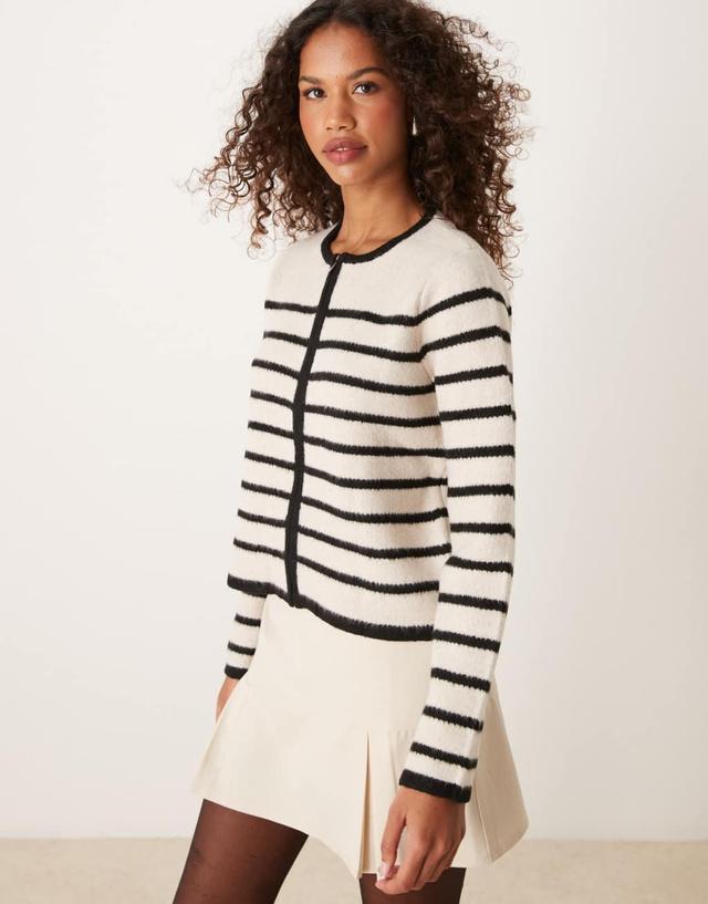 Mango zip up striped cardigan in white Product Image