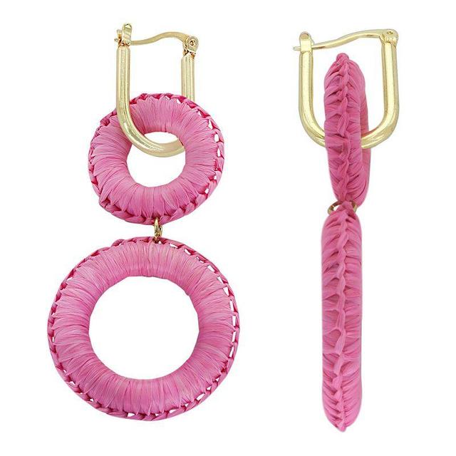 PANNEE BY PANACEA Gold Tone Raffia Wrapped Open Circle Double Drop Earrings, Womens, Pink Product Image