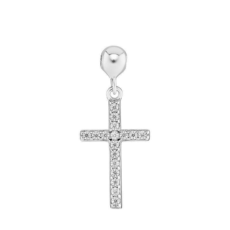 PRIMROSE Sterling Silver Pave Cubic Zirconia Cross Sliding Charm, Womens, Sterling Clear Product Image