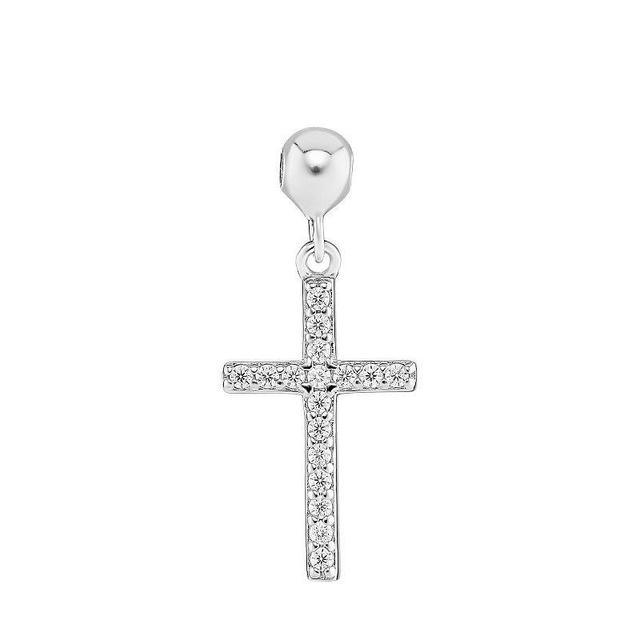 PRIMROSE Sterling Silver Pave Cubic Zirconia Cross Sliding Charm, Womens, Sterling Clear Product Image