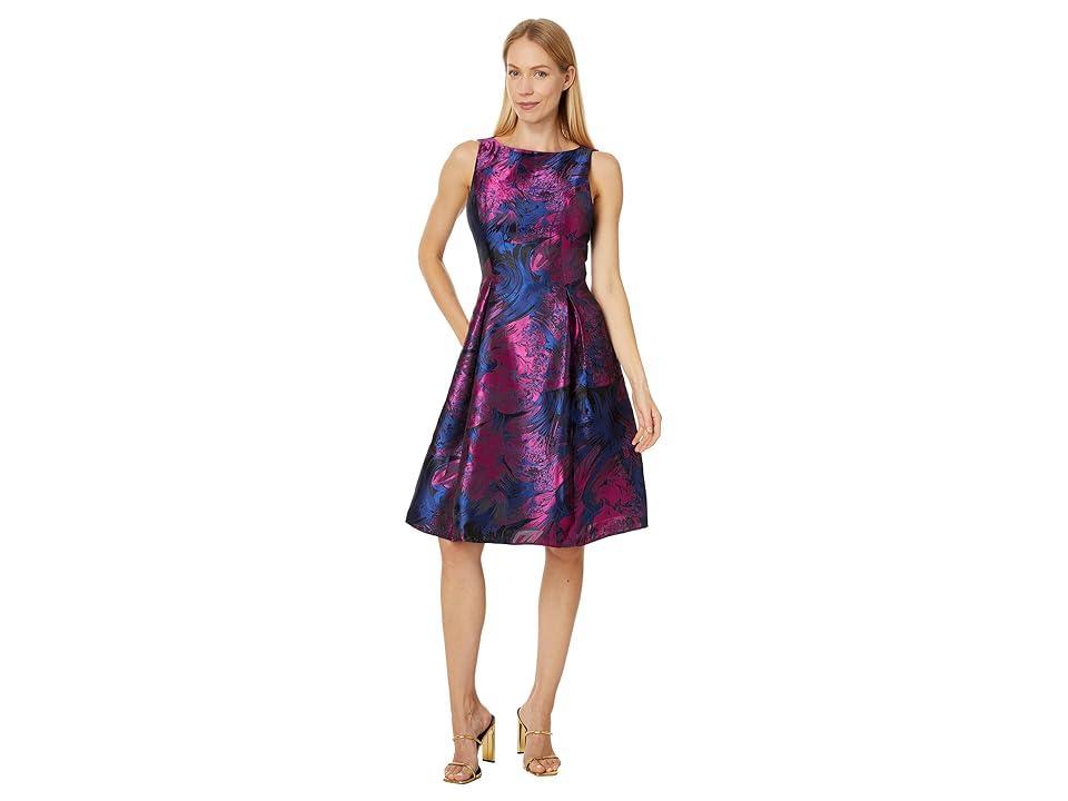 Adrianna Papell Jacquard Envelope Short Dress (Navy/Orchid) Women's Dress Product Image