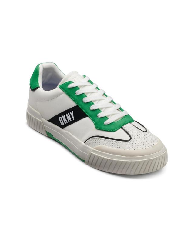 Dkny Mens Side Logo Perforated Two Tone Branded Sole Racer Toe Sneakers - White Product Image