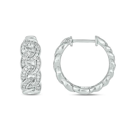 Men's 1/3 CT. T.w. Diamond Curb Link Huggie Hoop Earrings in Sterling Silver Product Image