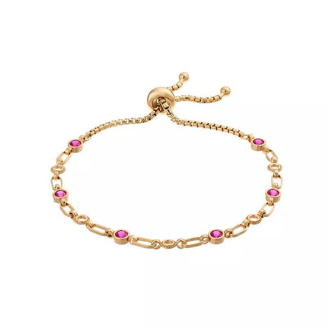 Kristen Kesho Sterling Silver Lab-Created Ruby & Circle Link Adjustable Bolo Bracelet, Womens Gold Tone Product Image