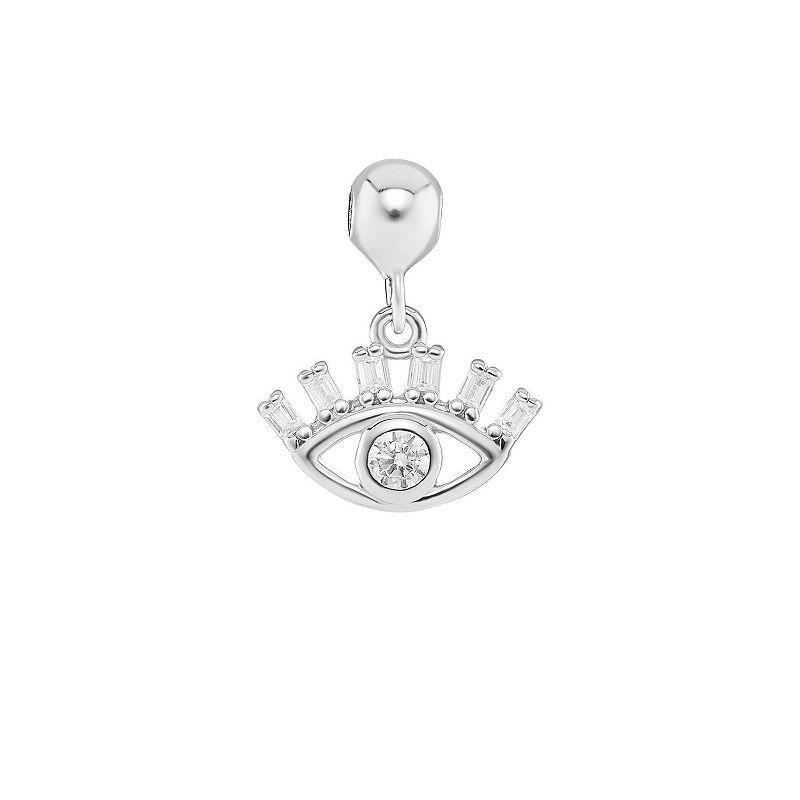 PRIMROSE Sterling Silver Polished Cubic Zirconia Evil Eye Sliding Charm, Womens, Sterling Clear Product Image