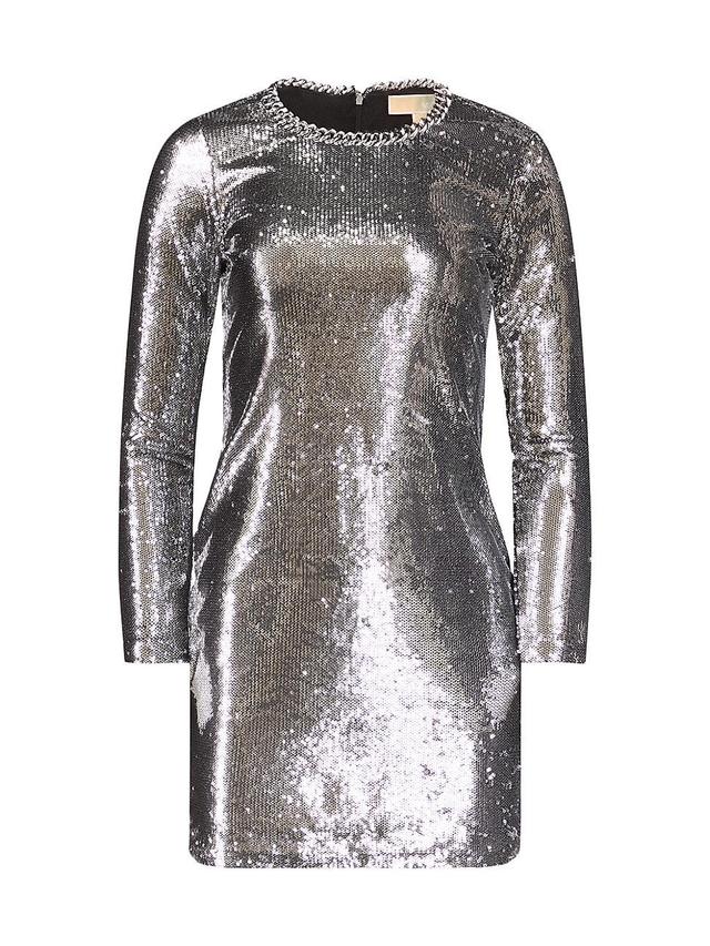 Womens Sequined Long-Sleeve Minidress Product Image