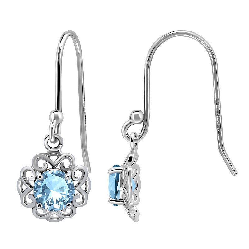 Aleure Precioso Sterling Silver Gemstone Scalloped Drop Earrings, Womens, Silver Tone Blue Product Image