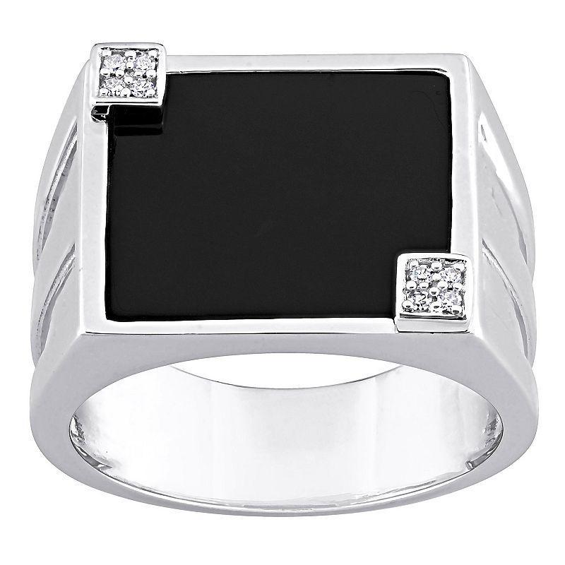 Stella Grace Mens Sterling Silver Square Black Onyx & Diamond Accent Ring Product Image