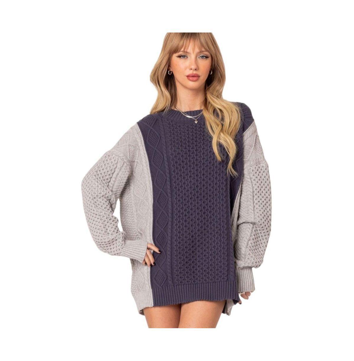 Womens Two tone oversized cable knit sweater Product Image