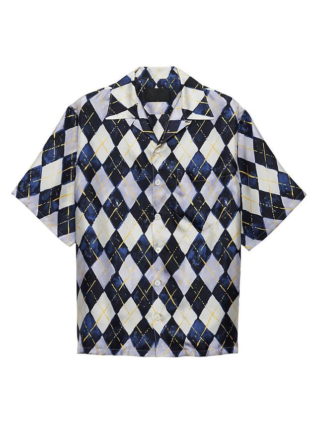 Mens Short-Sleeved Argyle-Pattern Silk Twill Shirt Product Image