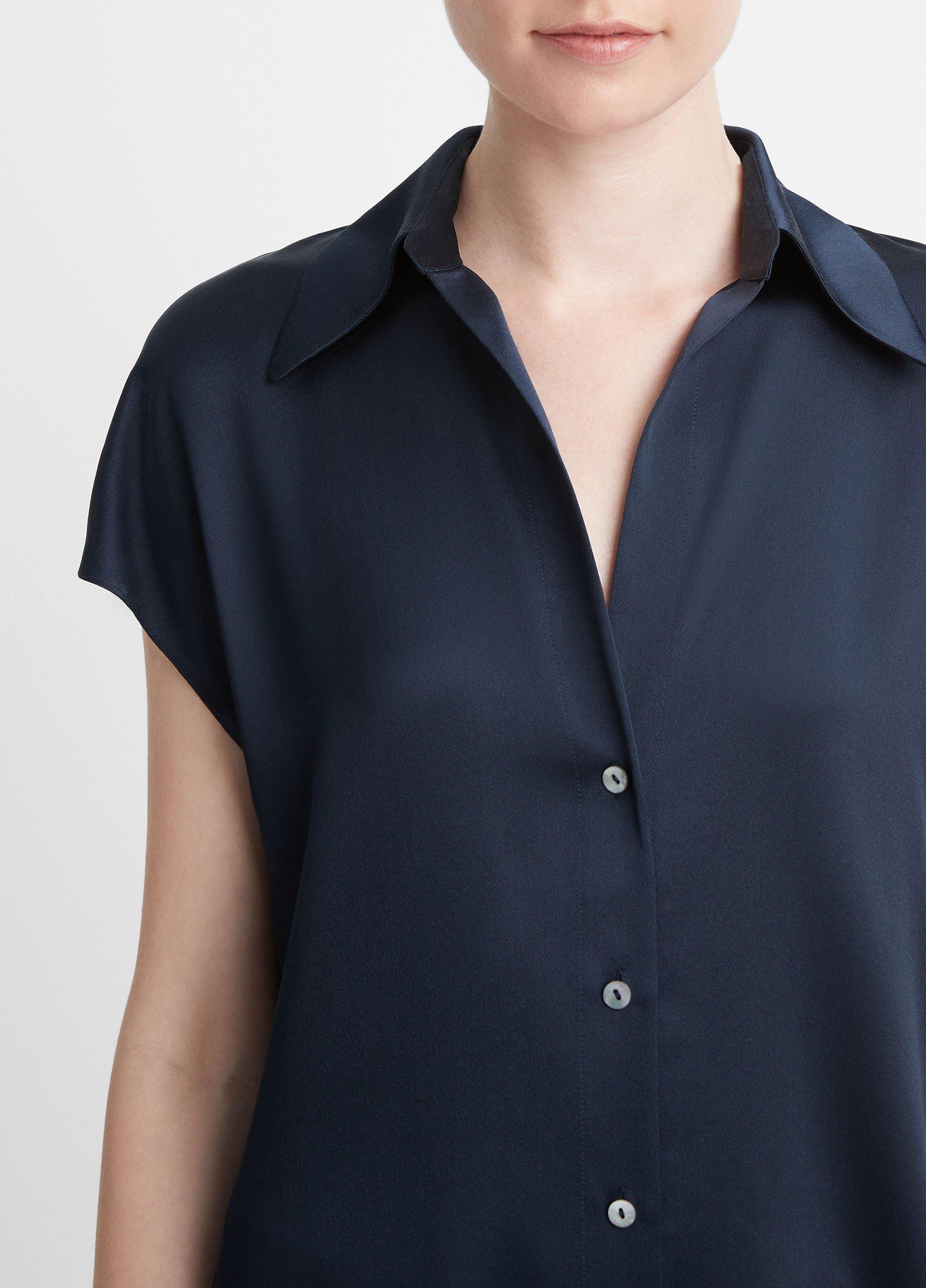 Silk Cap-Sleeve Ruched-Back Blouse Product Image