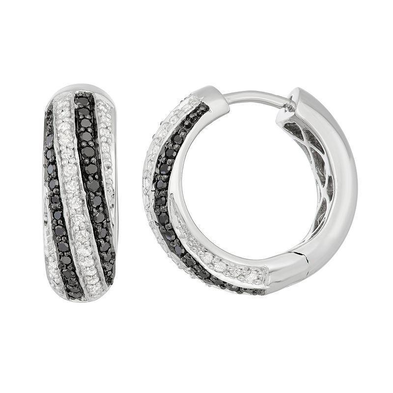 Sterling Silver 1/2 Carat T.W. Black & White Diamond Hoop Earrings, Womens Product Image