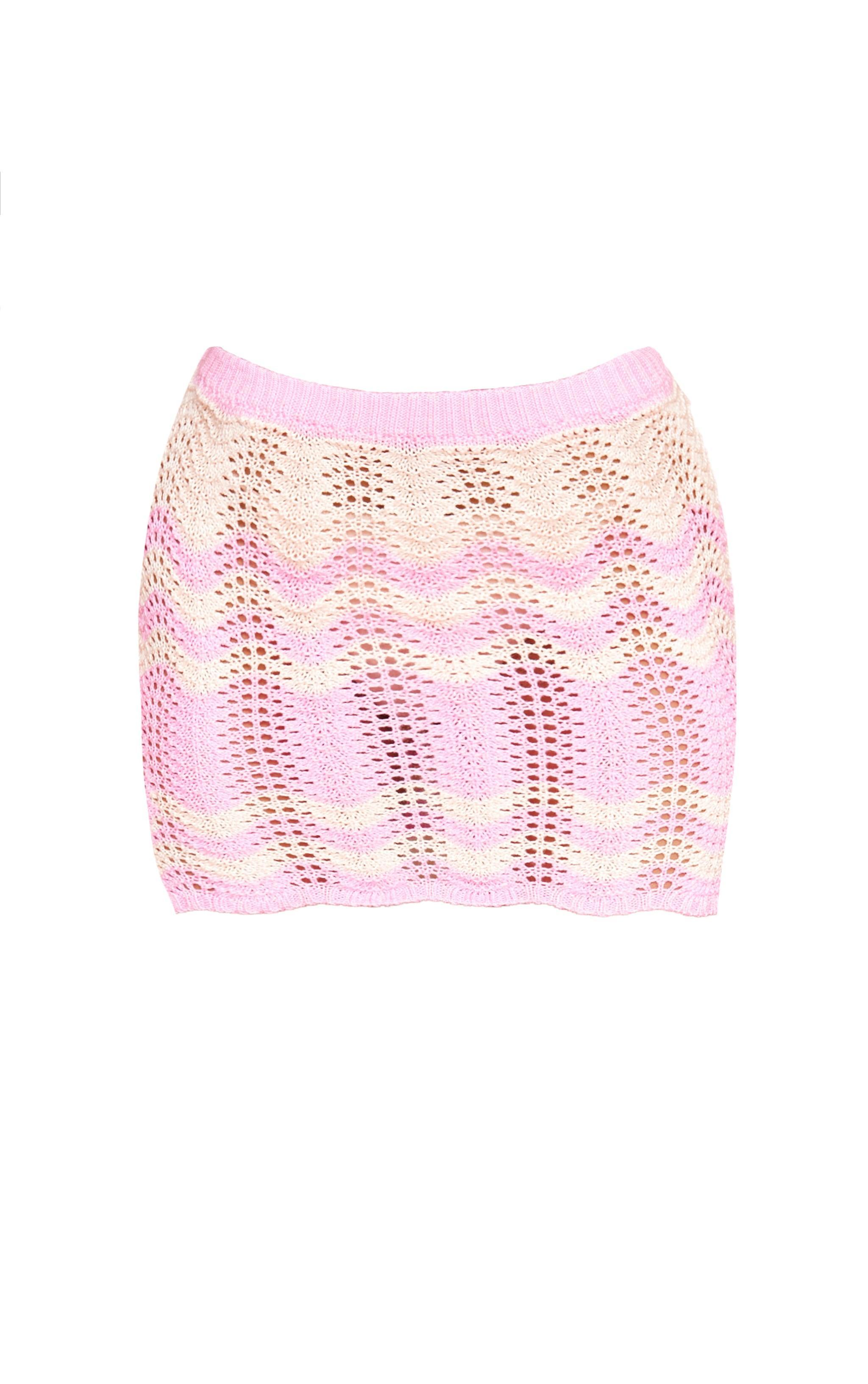 Pink Wave Knit Textured Mini Skirt Product Image