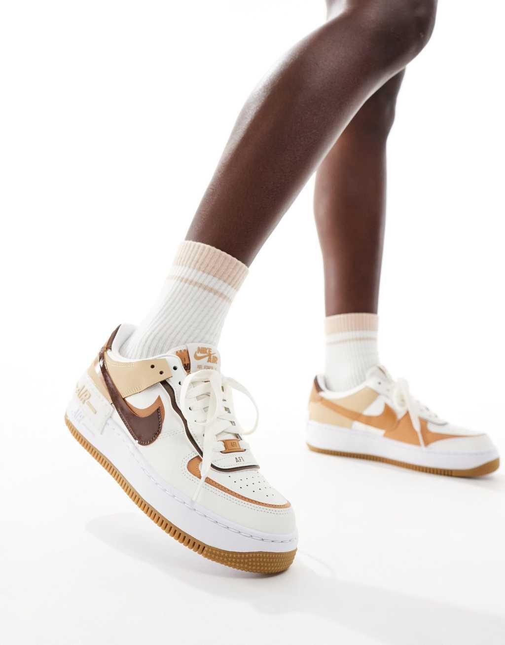 Nike Air Force 1 Shadow sneakers in off-white and brown Product Image