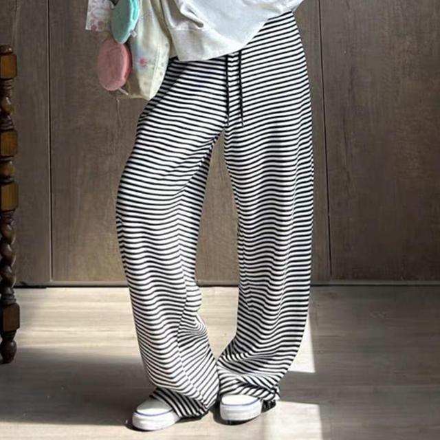 Drawstring Waist Wide Leg Pants Product Image