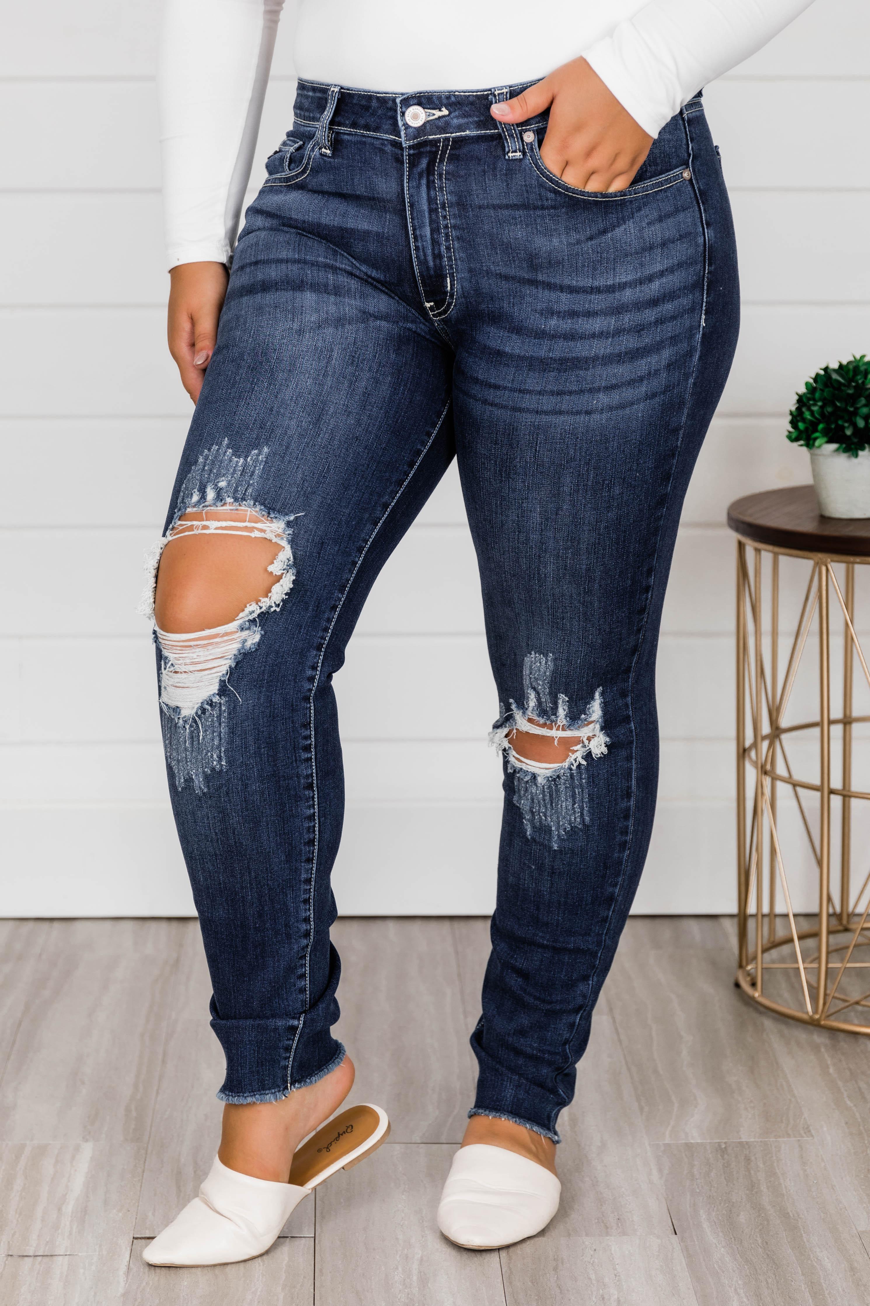 The Kallista Dark Wash Distressed Crop Jeans FINAL SALE Product Image