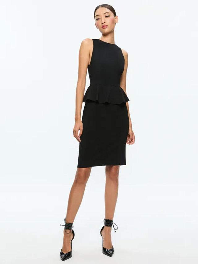 ALICE AND OLIVIA Poppy Peplum Midi Dress In Black   Product Image