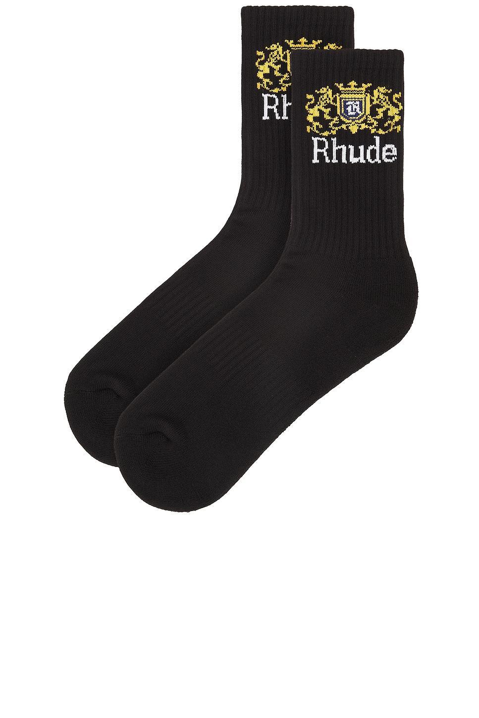 RHUDE Black Crest Logo Socks In 1171 Black/white/yellow Product Image