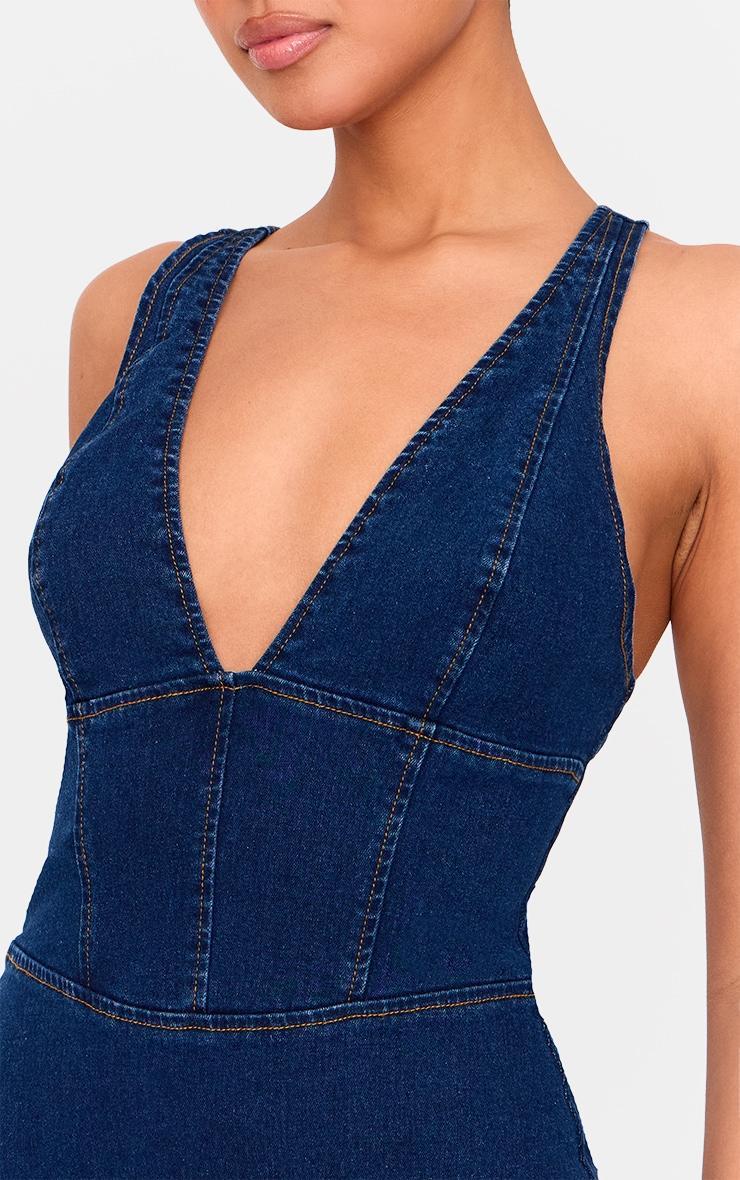 Indigo Plunge Corset Style Denim Mini Dress Product Image