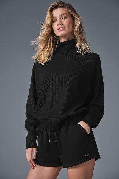 Waffle Weekend Escape Mock Neck Long Sleeve - Black Product Image