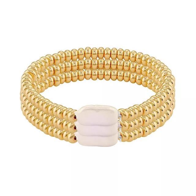 Emberly Gold Tone Simulated Pearl 3-Piece Stretch Bracelets Set, Womens, Yellow Product Image