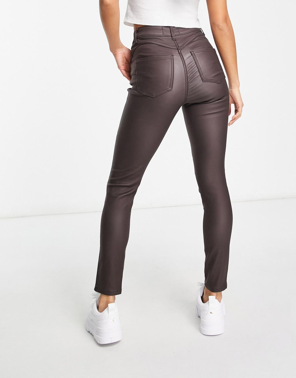 New Look Petite coated skinny jean in brown Product Image