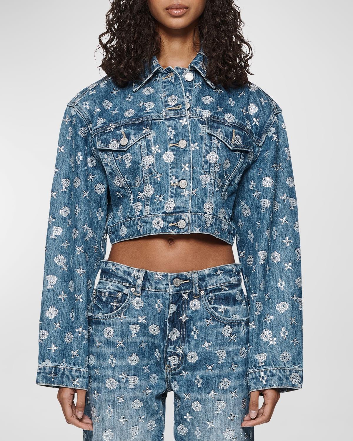 Cropped Mono Bling Denim Jacket Product Image