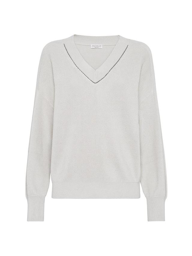 Womens Cotton English Rib Sweater With Shiny Neckline Product Image