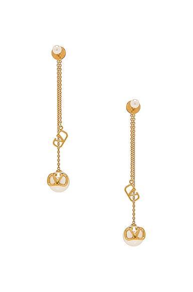 Valentino Garavani V Logo Signature Pearl Drop Earrings in Oro & Cream - Metallic Gold. Size all. Product Image