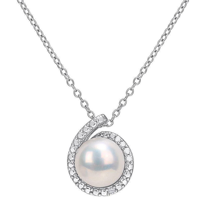 Stella Grace Sterling Silver Freshwater Cultured Pearl & Diamond Accent Halo Pendant Necklace, Womens Product Image