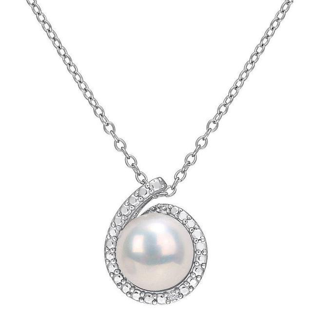 Stella Grace Sterling Silver Freshwater Cultured Pearl & Diamond Accent Halo Pendant Necklace, Womens Product Image