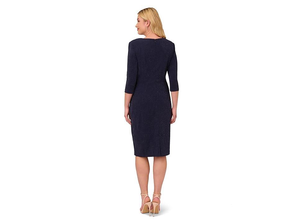 Adrianna Papell Plus Metallic Knit Three Quarter Sleeve Dress Product Image