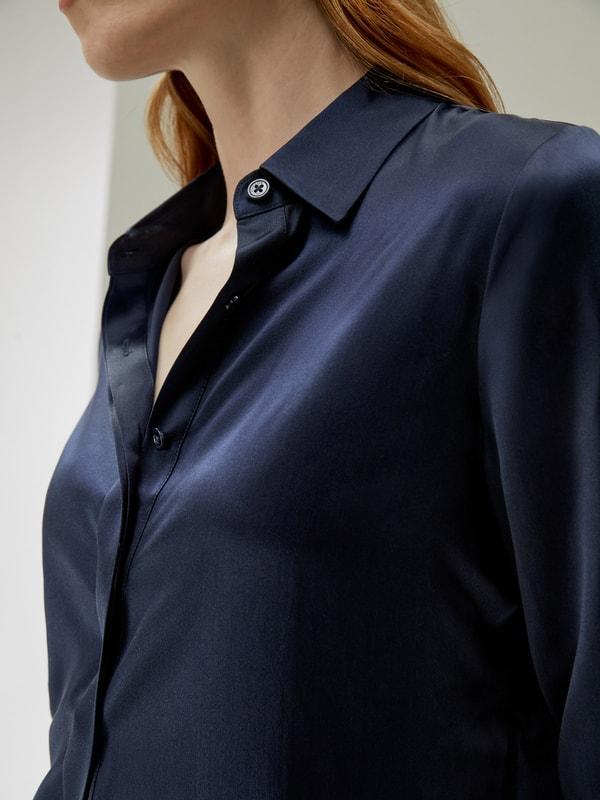 Basic Concealed Placket Silk Shirt Product Image