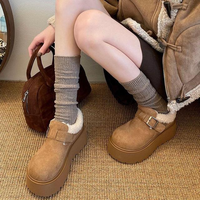 Buckled Fleece-Lined Platform Loafers Product Image