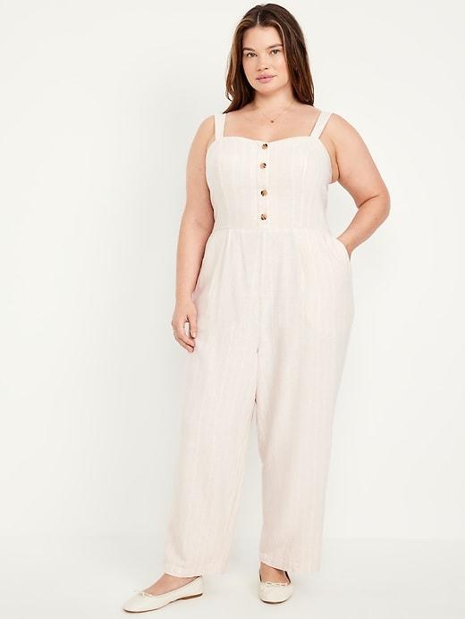 Button-Front Linen-Blend Cami Jumpsuit Product Image