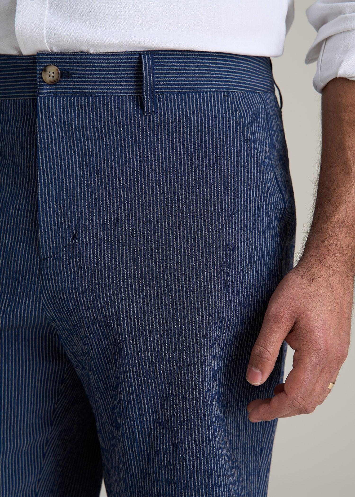 Seersucker Shorts for Tall Men in Navy and Off White Stripe Male Product Image