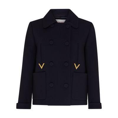 Couture Crêpe Jacket With Metal V In Navy Product Image