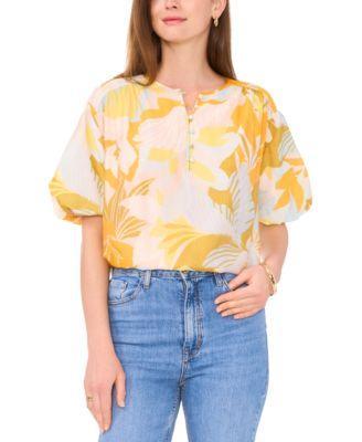 Vince Camuto Womens Printed Puff-Sleeve Top Product Image