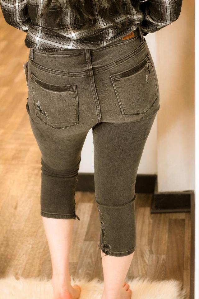 Judy Blue Jean Black Skinny Distressed High Waisted Capris Female Product Image