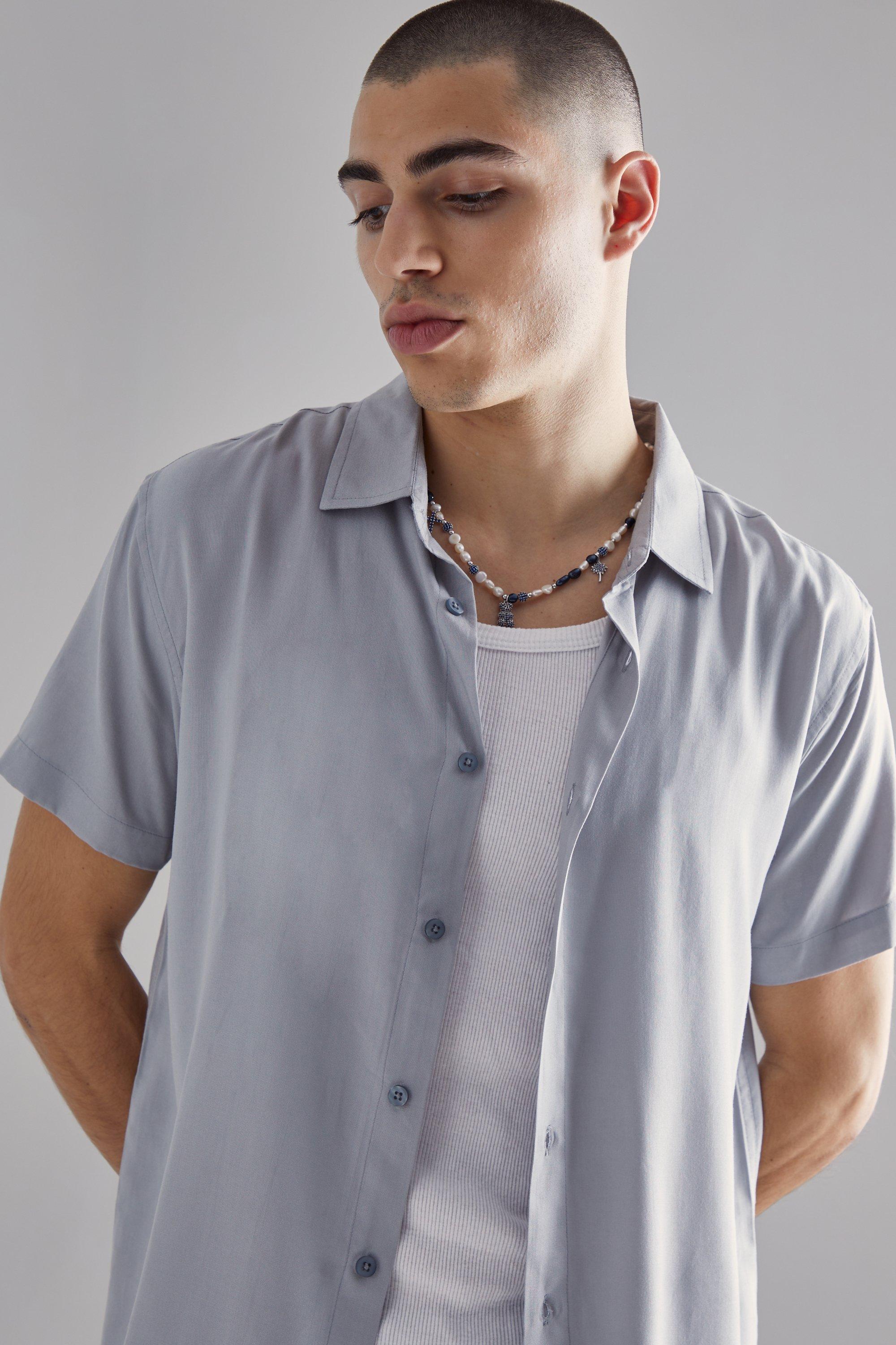 Plain Viscose Short Sleeve Shirt | boohooMAN USA Product Image